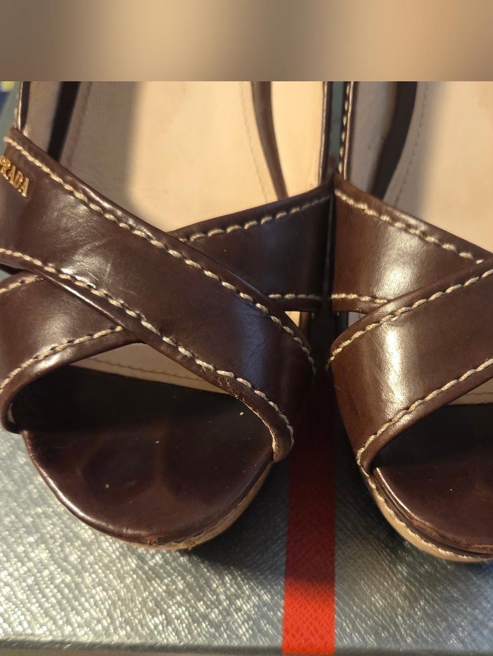 Prada Womens Brown Wedge Sandals, Size 35 - Picture 12 of 14